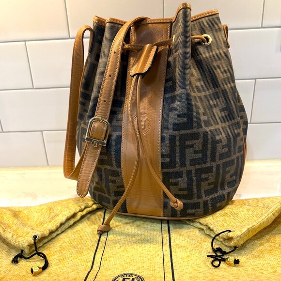 Vintage FENDI 1990s Zucca Print Bucket Bag Excellent Condition with Dust Bag - Picture 1 of 16